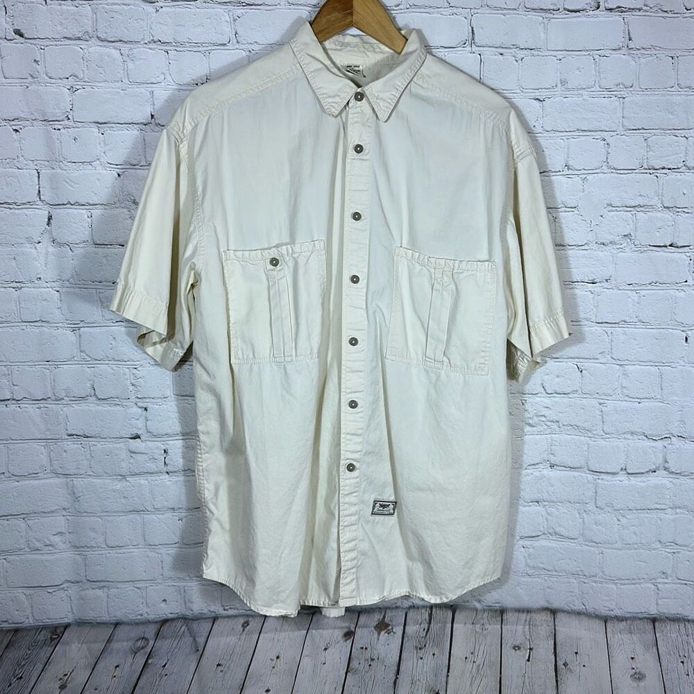 Levi’s Men’s Short Sleeve Button Down Shirt L Large Beige Cream‎